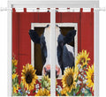 Cow Sunflowers Bedroom Curtains 72 Inch Length, Window Curtains Tab Top, Botanical Floral Leaves Bees Farm Barn Light Filtering Window Treatments Drapes 52"x72" 2 Panel