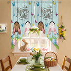 Swag Curtain Valances for Kitchen Windows,Happy Easter Bunny Butt Egg Floral Short Rod Pocket Window Valance,Spring Plant on Aqua Wood Swag Topper for Bedroom Living Room,2 Panels 28x36in