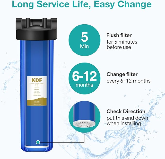 SimPure Whole House Water Filter Cartridges 20" x 4.5" GAC/KDF Carbon and Heavy Metal Filter, For DB20P, WHB20, FG25B-KS, WGB32B-KS, ‎FLTWH2045K, 6 Pack
