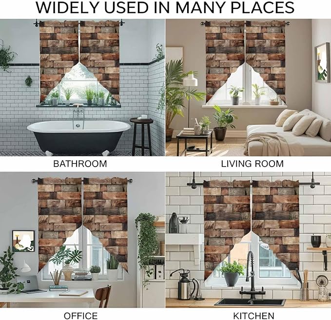 Western Barn Door Swag Valances for Windows, Vintage Farmhouses Wooden Door Brown Rod Pocket Kitchen Curtains Valance, Kitchen Window Curtains Swag for Cafe Bathroom Living Room, 2 Panels, 36x63 inch