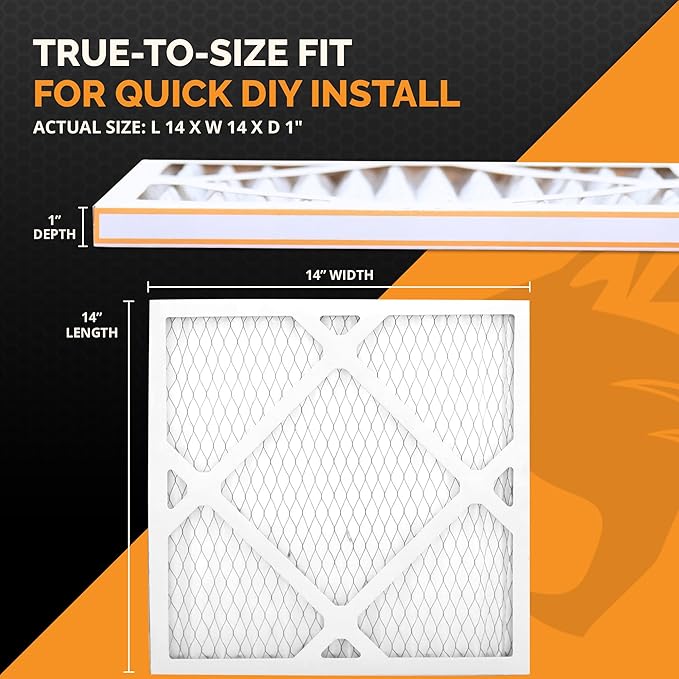 Tiger Tough 14x14x1 Air Filter MERV 8 MPR 600-800, High-Performance Pleated HVAC AC Furnace Filter Replacement for Home, 4-Pack