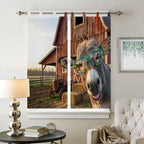 Farm Donkeys Bedroom Curtains 72 Inch Length, Window Curtains Tab Top, Farmhouse Barn Funny Animals Butterfly Light Filtering Window Treatments Drapes 52"x72" 2 Panel