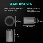 Air Carbon Filter 4 Inch ,Smellines Control Removes 3X More Odors Contaminants. Australian Virgin Charcoal, Carbon Filter for Grow Tent, Hydroponics, Pre-Filter Included (4inch)