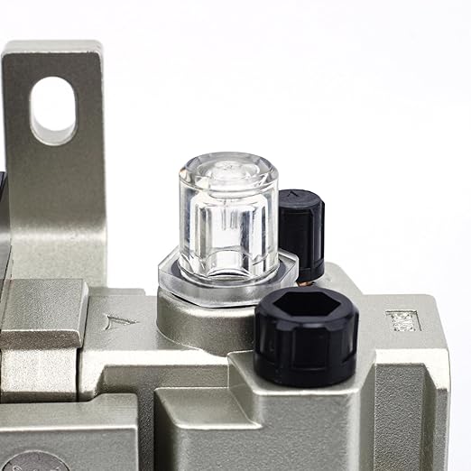 SNS 1/4" NPT Compressed Air Filter Regulator Lubricator Two Units Combo FRL Water/Oil Trap Separator, Semi-auto Drain, Gauge and Bracket, Poly Bowl with Metal Guard AC3010-N02A