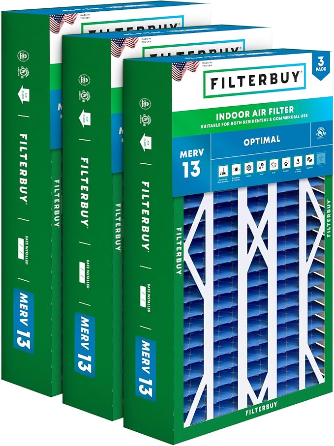 Filterbuy 16x26x5 Air Filter MERV 13 Optimal Smoke & Allergy Defense (3-Pack), Pleated HVAC AC Furnace Filters for Electro-Air, Emerson, White Rodgers, and More (Actual Size: 16.00 x 25.75 x 4.88)