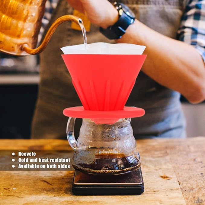 Reusable Silicon Resin Coffee Filter Strainer Dripper Portable Coffee Machine Accessory for Home Outdoor Camping Office Travel Lightweight Durable Easy Clean (Red)
