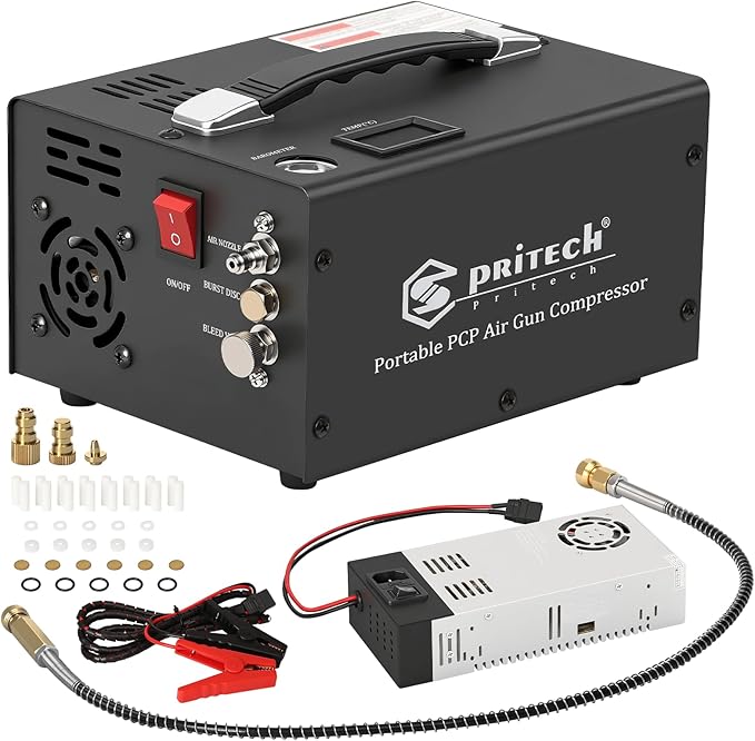 TW03 PCP Air Compressor,Portable 4500Psi/30Mpa,Water/Oil-Free,PCP Rifle/Pistol and Paintball Tank Air Pump, (110V AC or 12V Car Battery) with Power Converter and Oil-Moisture Filter