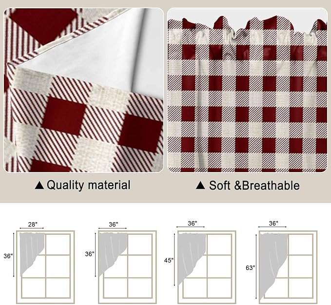Swag Curtain Valances for Kitchen Windows,Farm Barn Western Star on Vintage Short Rod Pocket Window Valance,Red Buffalo Plaid Swag Topper for Bedroom Living Room,2 Panels 36x36in