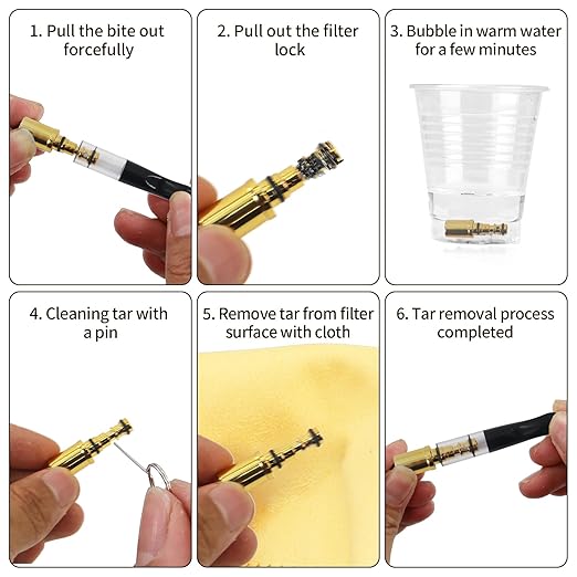 Cigarette Filters Gold Plating 10pcs Cigarette Holder Reusable Clean Tar Tobacco Filter with Multi-Filtering for Standard Size Cigarettes Ø8mm,Slim Cigarettes Ø6mm and Ø5mm