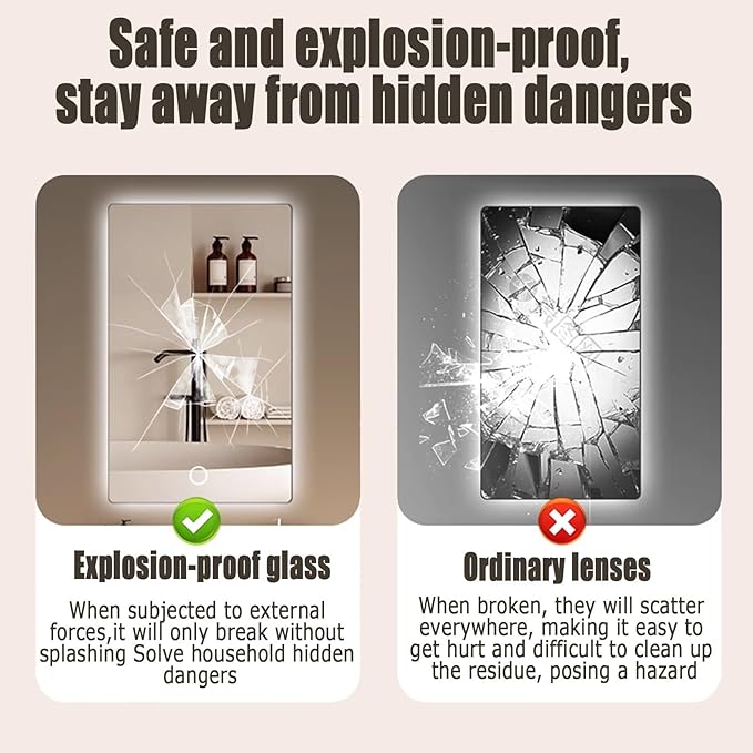 Backlit LED Illuminated Bathroom Mirror with LED Lights, Lighted Bathroom Makeup Wall Mounted Mirror with Demister Pad, Sensor Touch Switch, Horizontal/Vertical(B,H60*W80CM/H23.6*W31.4IN)
