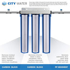 iSpring WCB32+AHPF12MNPT12X2 Whole House Water Filter System, Reduces up to 99% Chlorine, 3-Stage Water Filtration System w/Clear 1st-Stage Housing & 3/4" Push-fit Stainless Steel Hose Connectors