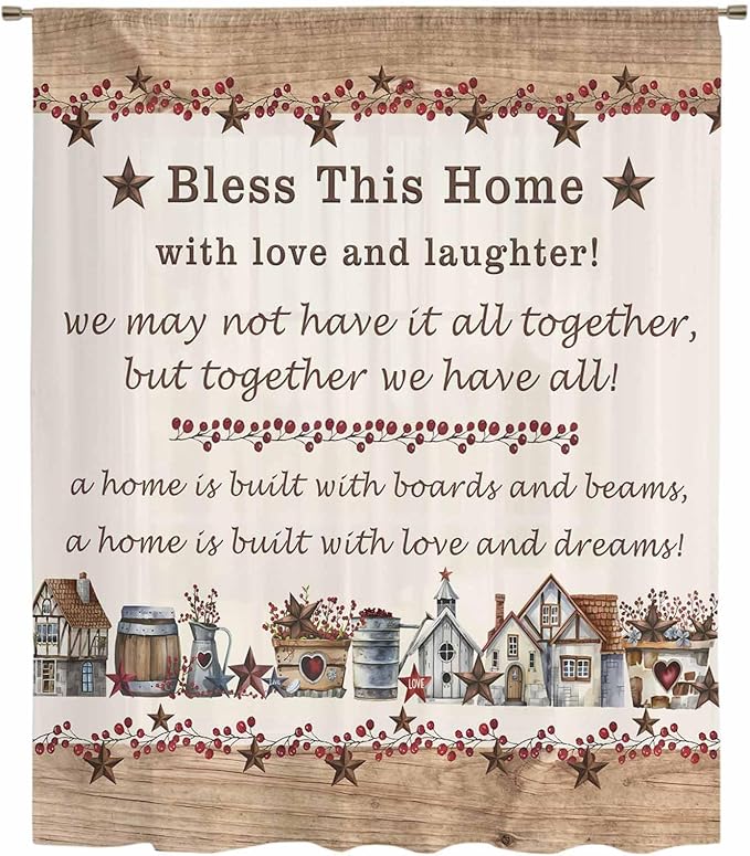 Farmhouse Sheer Curtains 45 Inch Length Country Star Barn Berry Brown Wood Plank Chiffon Curtain for Bedroom Living Room Light Filtering Rod Pocket Window Treatments Voile Curtains Drapes for Kitchen