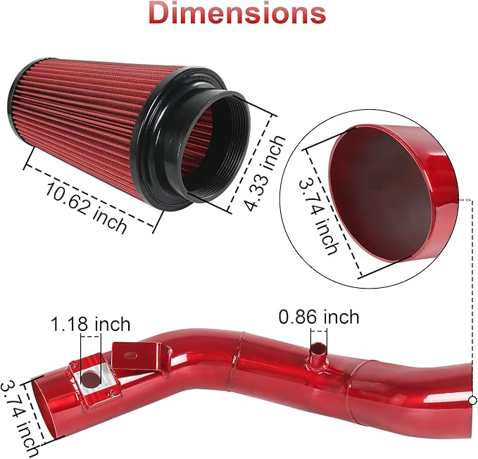 4 inch Cold Air Intake Kit Replacement For Ford F250 F350 F450 F550 Super Duty 2003 2004 2005 2006 2007 Excursion 6.0L V8 Diesel Red Color (2003-2007 Ford F250 F350 F450 6.0L)