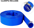 1-1/2" (Flat 2.6’’ width) x 50 FT Pool Backwash Hose, Blue Heavy Duty Reinforced PVC Lay Flat Water Discharge Hose for Swimming Pool Filter Pump,with 2 Clamp