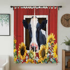 Cow Sunflowers Living Room Curtains 96 Inch Length, Window Curtains Tab Top, Botanical Floral Leaves Bees Farm Barn Light Filtering Window Treatments Drapes 52"x96" 2 Panel