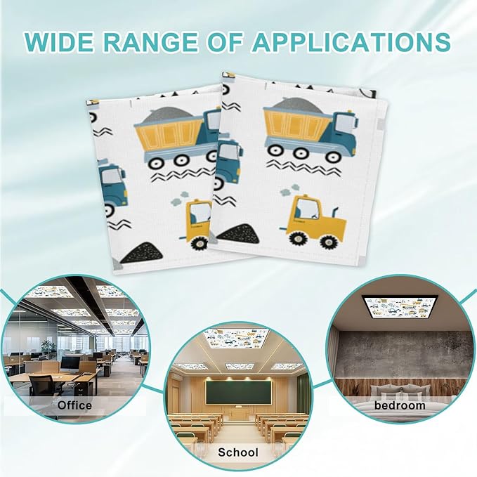 4 Pcs Fluorescent Light Covers for Ceiling Lights Construction Vehicles Machinery Trucks Cranes Cement Mixers Blue Decorative Magnets Light Filters for Office Home Classroom Must Haves 4’ x 2’
