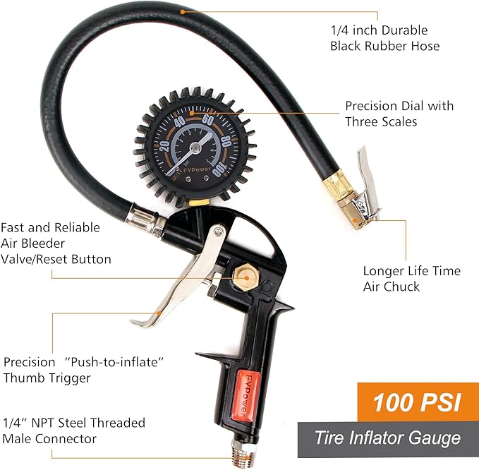 22 Pieces Air Compressor Accessories kit, 3/8 inch x 50 ft Hybrid Air Hose Kit, 1/4" NPT Quick Connect Air Fittings, Tire Inflator Gauge, Blow Gun, Air Filter, Swivel Plugs