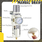 Tuanse Manual Drain 1/2" NPT Compressed Air Filter Regulator, Piggyback Combo, 5µm Brass Element, Poly Bowl, Metal Bracket & Fittings, 0-150 Psi Gauge, for Industrial & Spray Painting