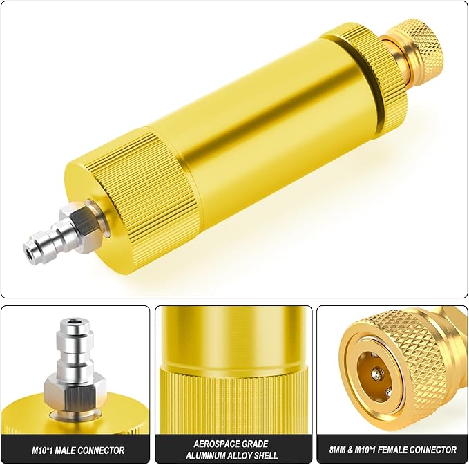 MEANLIN MEASURE 30Mpa Water-Oil Separator With 20 inch Spring Flexible Hose and 8MM & M10 Fast Connecting Internal Thread Mother Head For High Pressure Air Compressor Pump Yellow