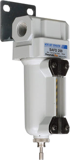 PneumaticPlus SAFD200-N02B-MEP Miniature Compressed Air Coalescing Filter, 0.01 Micron 1/4" NPT - Metal Bowl, Manual Drain, Bracket