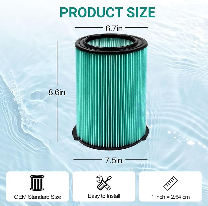 Replacement VF6000 Filter for Ridgid Shop Vac Filters 5-20 Gallon, 5-Layer Wet/Dry Rigid Shop Vac Filters Compatible with WD5500 WD0671 WD6425 WD7000 WD1280 WD1851 WD1680-1 Pack