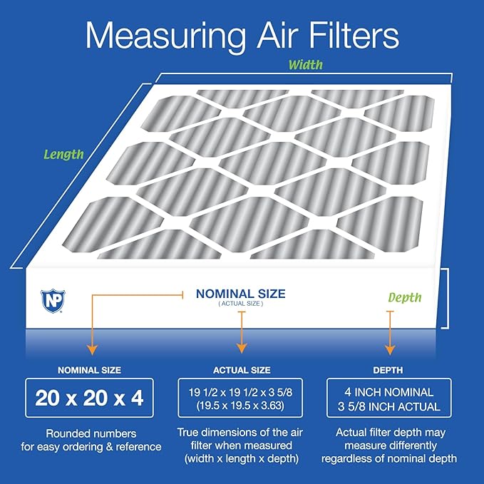 Nordic Pure 20x20x4 (Actual Size: 19 1/2 x 19 1/2 x 3 5/8) Furnace Air Filters MERV 10 Pleated + Carbon 1 Pack