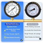 MEANLIN MEASURE 0~60Psi 1/4" NPT Start and Clean Filter Pressure Gauge, Suitable for Swimming Pool, Spa, Aquarium, Center Back Mount(Pack of 2), with 1/2" NPT and 3/8" NPT Hex Bushing