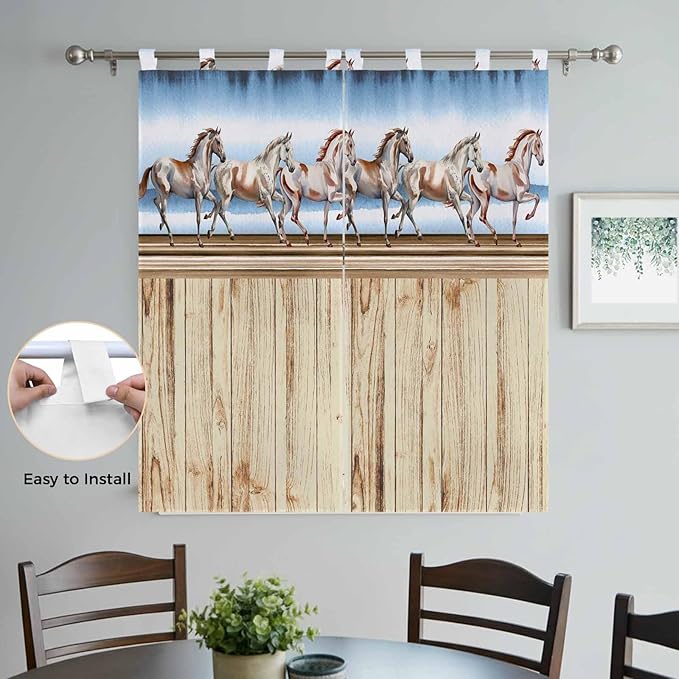 Western Horse Living Room Curtains 84 Inch Length, Window Curtains Tab Top, Farmhouse Wooden Grain Vintage Cowboy Barn Door Light Filtering Window Treatments Drapes 42"x84" 2 Panel