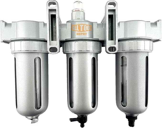 3/8" NPT MID FLOW 3 Stages Filter Coalescing Desiccant Dryer System For Compressed Air Lines, Poly Bowls, Great For Paint Spray And Plasma Cutter (AUTO DRAIN)