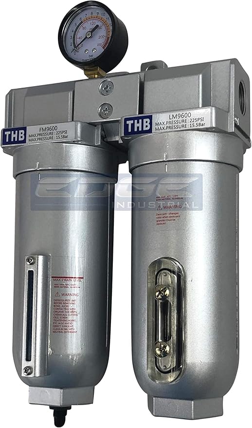 2 STAGE INDUSTRIAL GRADE IN-LINE COALESCING FILTER & DESICCANT AIR DRYER COMBINATION WITH 11oz METAL BOWLS FOR SPRAY GUN EQUIPMENT PAINT BOOTH COMPRESSOR, PLASMA CUTTER (3/4" NPT, AUTO DRAIN)