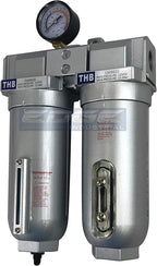 2 STAGE INDUSTRIAL GRADE IN-LINE COALESCING FILTER & DESICCANT AIR DRYER COMBINATION WITH 11oz METAL BOWLS FOR SPRAY GUN EQUIPMENT PAINT BOOTH COMPRESSOR, PLASMA CUTTER (3/4" NPT, AUTO DRAIN)