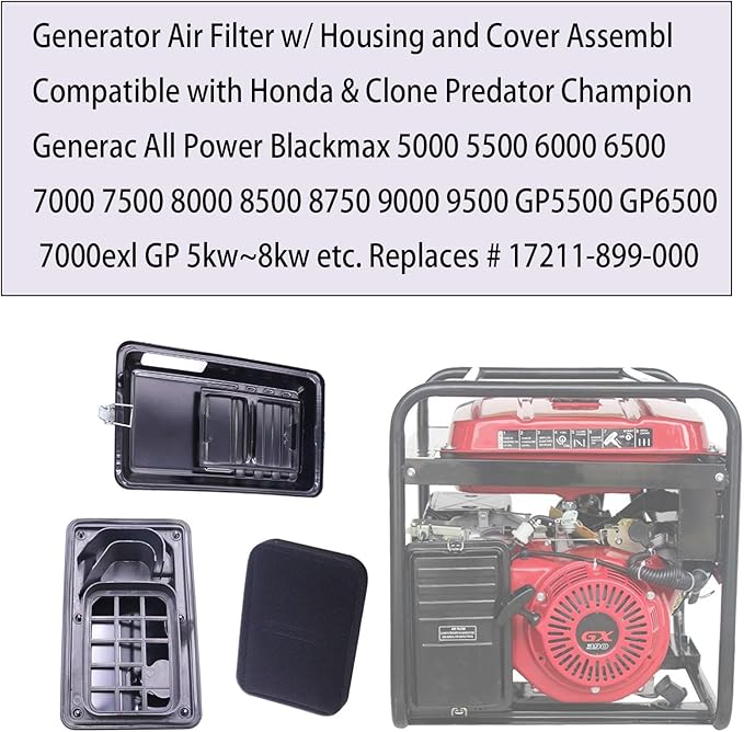 5500 6000 Watt Generator Air Filter Housing Box/Cover Assembly for 6500 8750 9000 9500 Watt Air Filter Cleaner Box Compatible with Predator Generators