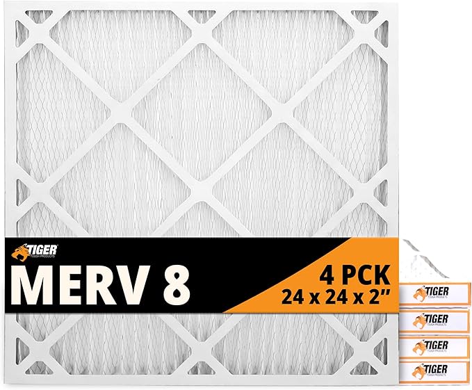 Tiger Tough 24x24x2 Air Filter MERV 8 MPR 600-800, High-Performance Pleated HVAC AC Furnace Filter Replacement for Home, 4-Pack