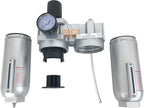 1" NPT SUPER DUTY Compressed Air In Line Filter Regulator Lubricator Oiler Combo Piggyback, Metal Bowl, 5 Micron Element, Adjustable From 7 to 215 PSI (MANUAL DRAIN)