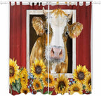 Cows Sunflowers Living Room Curtains 96 Inch Length, Window Curtains Tab Top, Spring Floral Bees Farmhouse Barn Light Filtering Window Treatments Drapes 52"x96" 2 Panel