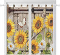 Farmhouse Sunflowers Bedroom Curtains 72 Inch Length, Window Curtains Tab Top, Rustic Barn Doors Flowers Butterfly Wooden Light Filtering Window Treatments Drapes 52"x72" 2 Panel