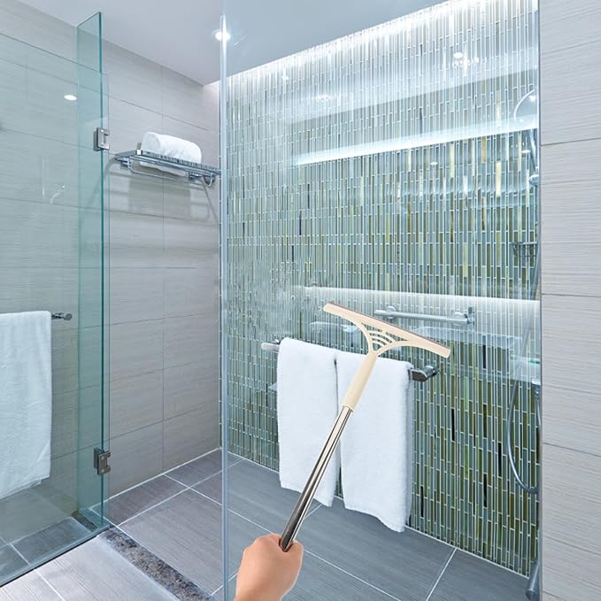 Window Cleaner Squeegee with Scraper, Multi-Functional Dry and Wet Glass Wiper, Khaki Color, for Home, Shower Door, and Car Window Cleaning