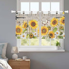 Farm Flowers Kitchen Curtains 24 Inch Length, Small Window Curtains Tab Top, Retro Sunflowers Barn Doors Butterfly Wood Board Light Filtering Short Window Treatments Tier Drapes 27.5"x24" 2 Panel