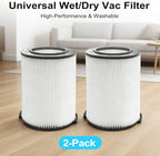 VF4000 Filter Replacement for Rid gid Shop Vac Filters 5-20 Gallon Rid gid Vacuum Filter 6-9 Gallon Husky Vacuum, with 2 Foam Sleeve 2 Filter