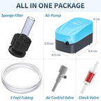 Pawfly Aquarium Air Pump with Nano Bio Sponge Filter Kit Air Control Valve Airline Tubing and Check Valve Accessories