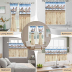 Western Horse Kitchen Curtains 24 Inch Length, Small Window Curtains Tab Top, Farmhouse Wooden Grain Vintage Cowboy Barn Door Light Filtering Short Window Treatments Tier Drapes 27.5"x24" 2 Panel