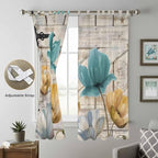 Watercolor Flowers Living Room Curtains 84 Inch Length, Window Curtains Tab Top, Vintage Tulips Floral Barn Doors Wood Grain Light Filtering Window Treatments Drapes 52"x84" 2 Panel