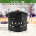 Kitchen Compost Bin 0.8 Gallon Metal Countertop Compost Bin with Lid and Handle, Smell Resistant Indoor Waste Bucket for Food Waste(Black,1)