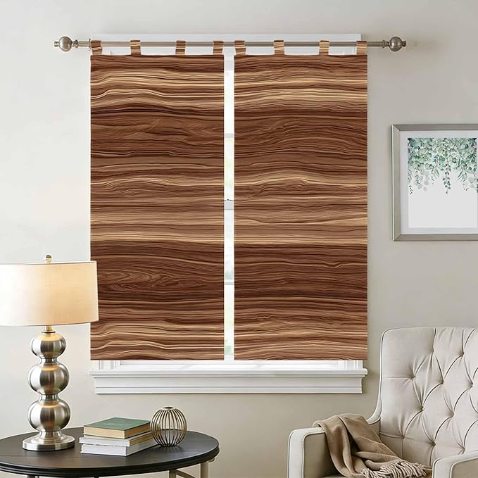 Brown Western Bathroom Curtains 63 Inch Length, Window Curtains Tab Top, Vintage Farmhouse Wood Barn Door Light Filtering Window Treatments Drapes 52"x63" 2 Panel