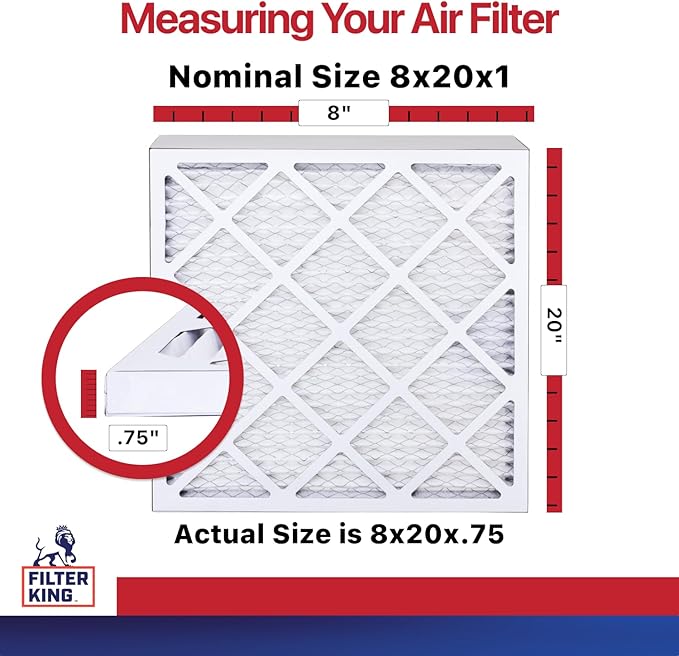 Filter King 8x20x1 Air Filter | 12-PACK | MERV 11 HVAC Pleated A/C Furnace Filters | MADE IN USA | Actual Size: 8 x 20 x .75"