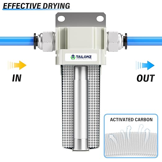 TAILONZ PNEUMATIC 3/4" NPT Industrial Compressed Air Desiccant Dryer, Used for Dry Air, Compressed Air, Water Separator, Plasma Cutting Machine and Other Metal Bowl with Activated Carbon Bag