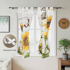 Yellow Sunflowers Living Room Curtains 84 Inch Length, Window Curtains Tab Top, Vintage Country Flowers Butterfly Wood Board Light Filtering Window Treatments Drapes 42"x84" 2 Panel