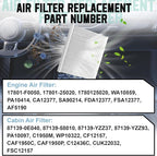 Engine Cabin Air Filter Kit Compatible with 2019-2024 RAV4 (NOT HYBRID), 2018-2024 Camry (NOT HYBRID), 2020-2025 Highlander (NOT HYBRID), Replaces 17801-25020, 87139-58010, Efficient Purification