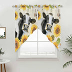 Yellow Sunflowers Swag Valances for Windows, Country Cow Flower Butterfly Farmhouse Cream Rod Pocket Kitchen Curtains Valance, Kitchen Window Curtains Swag for Cafe Living Room, 2 Panels, 36x63 inch
