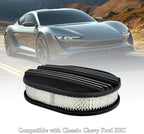 12" Air Cleaner Kit Oval Half Finned Black Aluminum Compatible with Classic Chevy Ford